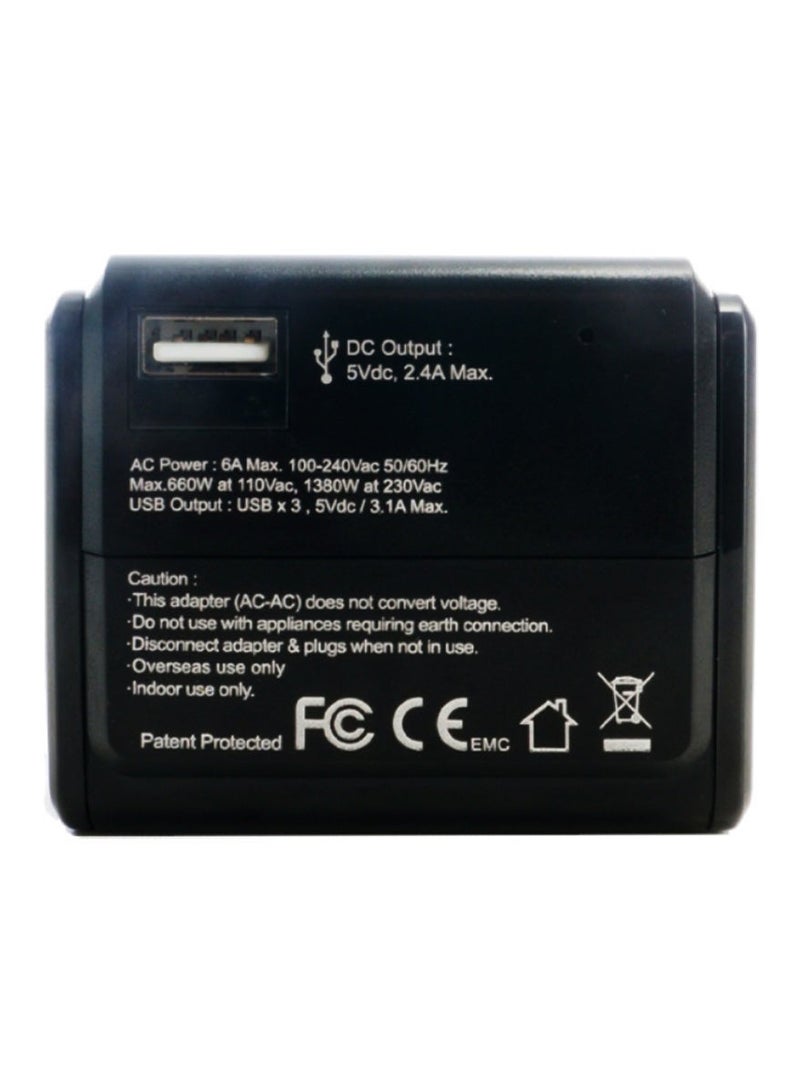 AMERICAN TOURISTER Universal Travel Adapter Black|3 USB Ports|Compact and Portable|Universal Compatibility - Image 2